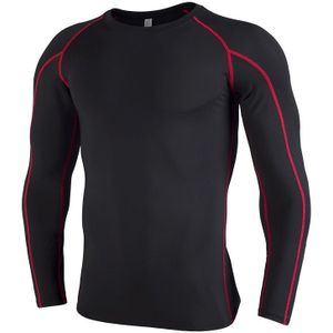 SIGETU Mannen sneldrogende ademende sportkleding met lange mouwen (kleur:zwart rood formaat: l)