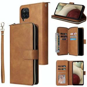 Voor Samsung Galaxy A12 5G Zipper Portemonnee Bag Horizontale Flip PU Lederen Case met Houder & 9 Kaart Slots & Portemonnee & Lanyard & Photo Frame (Brown)