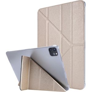 Voor iPad Pro 12.9 (2020) Silk Texture Horizontal Deformation Flip Leather Case with Three-folding Holder(Gold)