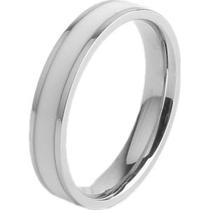 4 PCS Simple Black White Epoxy Couple Ring Women Titanium Steel Ring Jewelry  Size: US Size 9(White Glue Silver)