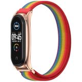For Xiaomi Mi Band 6 / 5 / 4 / 3 Mijobs Nylon Loop Plus Strap Replacement Watchband(Rainbow Rose Gold)
