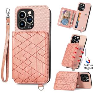 Geometric Wallet Phone Case with Lanyard For iPhone 11(Pink)