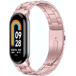 Voor Xiaomi Mi Band 8 Milanese metalen horlogeband met drie kralen (roze roze)