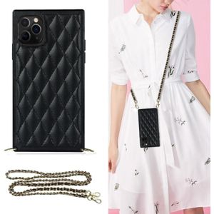 Elegant Rhombic Pattern Microfiber Leather + TPU Shockproof Case met Crossbody Strap-ketting voor iPhone 11 Pro (Black)