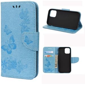 Voor iPhone 12 Pro Max Vintage Bloemenvlinderpatroon Horizontaal Flip Lederen kast met kaartslot & houder & portemonnee & lanyard(blauw)
