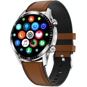 Q88 1 28 inch Touch Screen Dual-mode Bluetooth Smart Watch  Ondersteuning Slaapmonitor / Hartslagmeter / Bloeddrukmeter (Bruine leren band)