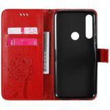 Voor Motorola Moto G Power Tree & Cat In relif patroon horizontale flip lederen kast met Holder & Card Slots & Wallet & Lanyard(Red)