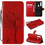 Voor Motorola Moto G Power Tree & Cat In relif patroon horizontale flip lederen kast met Holder & Card Slots & Wallet & Lanyard(Red)