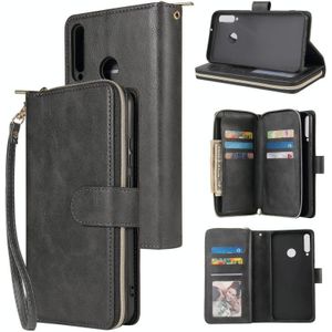 Voor Huawei P40 Lite E Zipper Wallet Bag Horizontale Flip PU Lederen case met Holder & 9 Card Slots & Wallet & Lanyard & Photo Frame(Zwart)