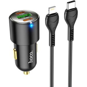 HOCO NZ6 DUAL TYPE-C / USB-C + USB PD45W 3-poorts autolader met Type-C / USB-C tot 8 PIN-oplaadkabel