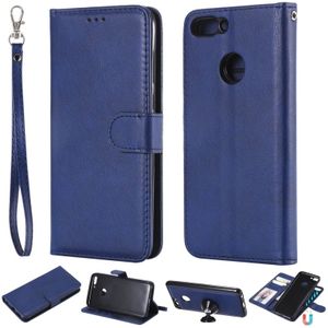 Voor Huawei P Smart / Enjoy 7s Solid Color Horizontal Flip Protective Case met Holder & Card Slots & Wallet & Photo Frame & Lanyard(Blue)
