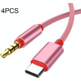 4 STUKS 3 5 mm naar type-C audio kabel microfoon opname adapter kabel mobiele telefoon live geluidskaart kabel (roze)