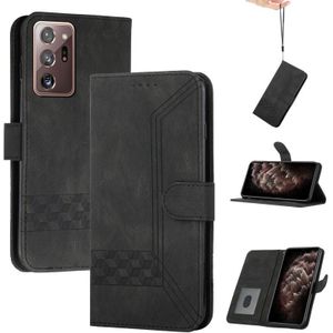 Voor Samsung Galaxy Note20 Ultra Cubic Skin Feel Flip Leather Phone Case (Black)