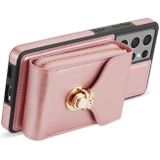 Voor Samsung Galaxy S21 Ultra 5G Rits Hardware Kaart Portemonnee Telefoonhoes (Rose Goud)