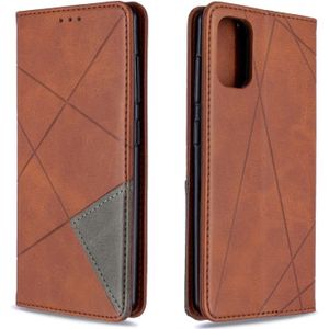 Voor Galaxy A41 Rhombus Texture Horizontal Flip Magnetic Leather Case met Holder & Card Slots & Wallet(Brown)