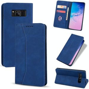 Voor Samsung Galaxy S8 Skin-feel Kalfsleren Textuur Magnetische dual-fold horizontale flip lederen kast met Holder & Card Slots & Wallet(Blauw)