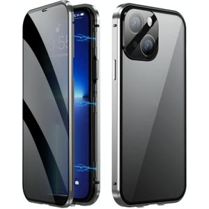Voor iPhone 13 Dual-Lock Anti-gluren Glas 360 Full Body Frosted Magnetische Telefoon Case (Zilver)