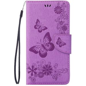 Voor Motorola Moto G (gen 4) Plus ingedrukt bloemen vlinder patroon lederen draagtas met houder & Card Slots & Wallet(Purple)