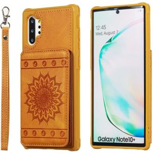 Voor Galaxy Note10 + zonnebloem relif patroon PU + TPU case met houder & kaartsleuven & foto frame & Lanyard (bruin)