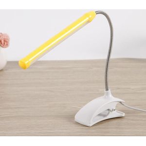 XL-013 USB Clip Leren Oogzorg Bureaulamp LED Plastic Basis Lange Buis Bedlampje (Geel)