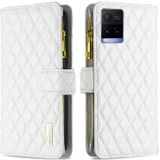 Voor Vivo Y21 / Y17 / Y21S Diamond Lattice Zipper Wallet Leather Flip Phone Case (Wit)
