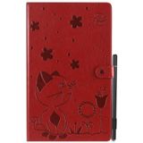 Voor Amazon Kindle Fire HD 10 (2015) / (2017) Cat Bee Embossing Pattern Shockproof Table PC Protective Horizontal Flip Leather Case with Card Slots & Pen Slot & Sleep / Wake-up Function(Red)
