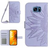 Voor Samsung Galaxy S7 Edge Skin Feel Sun Flower Pattern Flip Leather Phone Case met Lanyard (Paars)