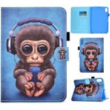 Voor iPad 10th Gen 10.9 2022 Gekleurde Tekening Stiksels Smart Leather Tablet Case (Hoofdtelefoon Monkey)