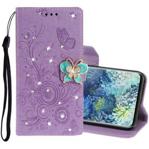 Voor Samsung Galaxy A31 Diamond Encrusted Butterflies Embossing Pattern Horizontale Flip Lederen Case met Holder & Card Slots & Wallet & Lanyard(Paars)