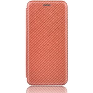 Voor OnePlus 6T Carbon Fiber Texture Magnetic Horizontal Flip TPU + PC + PU Leather Case met kaartsleuf(bruin)