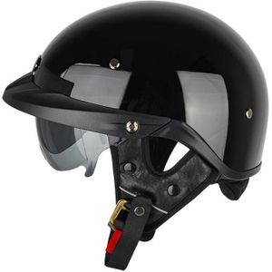 SOMAN Motor Halve Helm Verstelbare Helm Met Binnenspiegel  Maat: S (Bright Black)