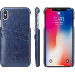 Fierre Shann retro olie Wax textuur PU lederen draagtas voor iPhone XS Max  met kaartsleuven (blauw)