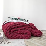 Handgemaakte dikke wol gebreide deken bank Chenille Stok gebreide deken  grootte: 130 x 160 CM (Wijn rood)
