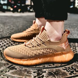 Men Lightweight Breathable Mesh Sneakers Flying Woven Casual Running Shoes  Size: 39(Terracotta Colour)