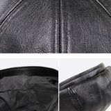 15382 PU Leder Achthoekige Hoed Winter Outdoor Warm Cap Retro Baret  Grootte: One Size(Black)
