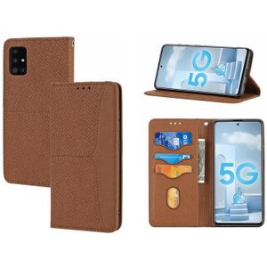 Voor Samsung Galaxy A71 Geweven textuur Stiksels Magnetische Horizontale Flip PU Lederen Case met Houder & Card Slots & Wallet & Lanyard (Brown)