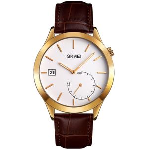 SKMEI 1581 Creatieve modemannen kijken naar simple casual outdoor sport waterdichte twee-pins Quartz Horloge (Gouden Koffie)