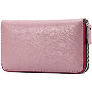 Dames Top-grain lederen portemonnee lange portemonnee tas rits clutch bag (roze)