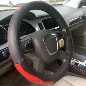 Universal Car Genuine Leather Sport Version Steering Wheel Cover  Diameter: 38cm (Zwart Rood)