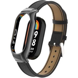 Voor Xiaomi Mi Band 8 Gentegreerde metalen behuizing + lederen horlogeband met Litchi-textuur