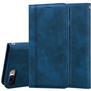 Voor iPhone 8 Plus & 7 Plus Frosted Business Magnetic Horizontal Flip PU Leather Case met Holder & Card Slot & Lanyard(Blauw)