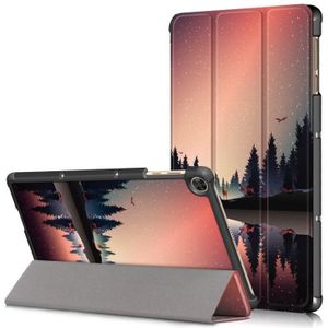 Voor Honor Pad 7 inch/X8/X8 Lite Custer Painted Painted 3-folding Holder Tablet PC Leather Case(Dusk)
