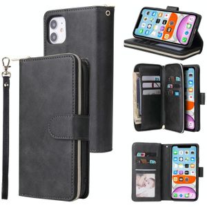 Voor iPhone 11 Zipper Wallet Bag Horizontale Flip PU Lederen case met Houder & 9 Card Slots & Wallet & Lanyard & Photo Frame(Zwart)