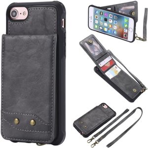 Voor iPhone 8 / 7 Vertical Flip Shockproof Leather Protective Case met Long Rope  Support Card Slots & Bracket & Photo Holder & Wallet Function(Gray)
