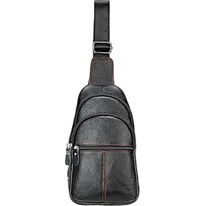 6076 Casual Genuine Leather Crossbody Chest Bag For Men and Women(Black)