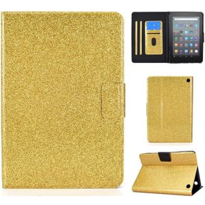 Voor Amazon Kindle Fire 7 2022 Varnish Glitter Poeder Smart Leather Tablet Case (Geel)