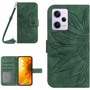 Voor Xiaomi Redmi Note 12 Pro+/Note 12 Explorer Skin Feel Sun Flower Pattern Flip Leather Phone Case met Lanyard(Groen)