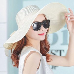 Vrouwen zomer hoeden opvouwbare brede rand strand Sun Straw Cap elegante hoeden Caps  Color:WHITE(M)