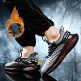 Men Lightweight Breathable Mesh Sneakers Flying Woven Casual Running Shoes  Size: 46(Plus Velvet Winter Gray)