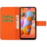 Voor Samsung Galaxy A11 etnische stijl relif patroon horizontale flip lederen hoesje met houder & kaart slots & portemonnee & lanyard (oranje)